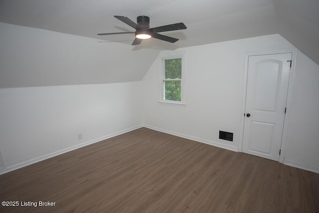 1436 Huntoon Ave, Louisville, KY 40215 - bonus room featuring ceiling fan, dark wood-style flooring, lofted ceiling, and baseboards
