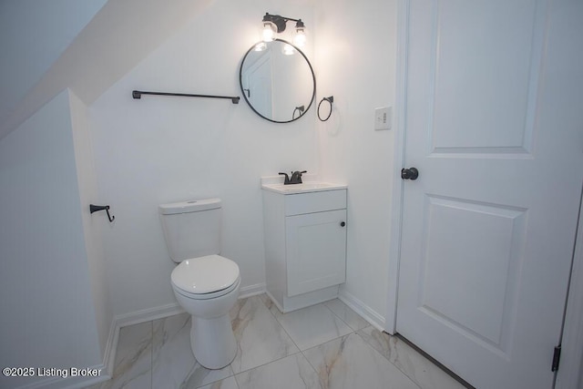 1436 Huntoon Ave, Louisville, KY 40215 - half bath with vanity, toilet, marble finish flooring, and baseboards