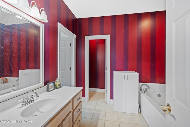 177 Airport Rd, Leitchfield, KY 42754 - bathroom with tile patterned flooring, a bath, vanity, and wallpapered walls