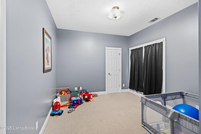 177 Airport Rd, Leitchfield, KY 42754 - playroom with baseboards, carpet flooring, and a textured ceiling