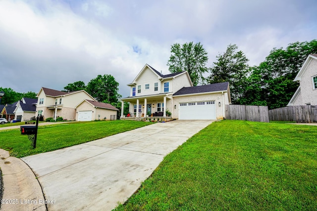 7707 Cottage Cove Way, Louisville, KY 40214 - traditional-style house with covered porch, a garage, concrete driveway, and brick siding
