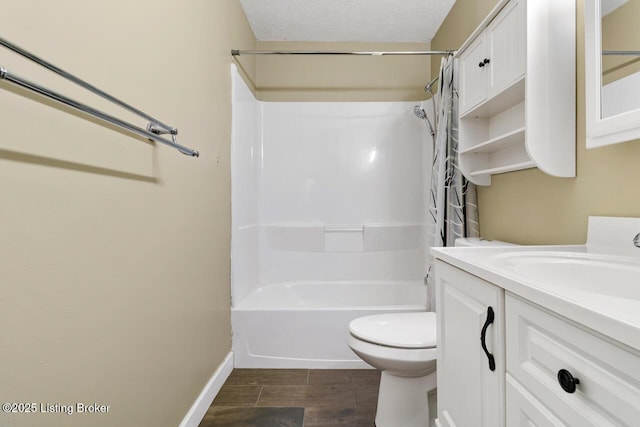 6600 Musket Dr, Louisville, KY 40228 - full bath featuring shower / bathtub combination with curtain, vanity, wood finished floors, and a textured ceiling