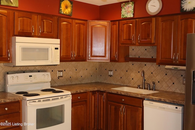 502 Hill Ridge Rd, Louisville, KY 40214 - kitchen featuring white appliances and backsplash