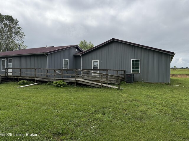 775 Constantine Vertrees Rd, Garfield, KY 40140 - rear view of property with a deck, a lawn, and central AC unit