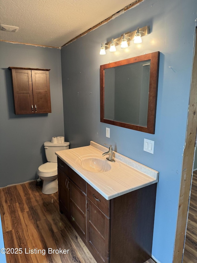 775 Constantine Vertrees Rd, Garfield, KY 40140 - bathroom featuring wood finished floors, vanity, toilet, and a textured ceiling