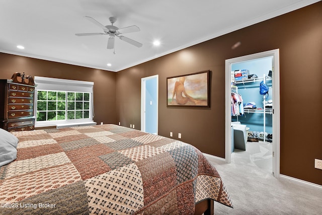 4107 Dolphin Rd, Louisville, KY 40220 - bedroom with carpet floors, a spacious closet, ornamental molding, baseboards, and recessed lighting