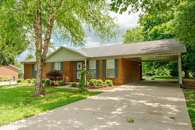 1117 Breezy Way, Bardstown, KY 40004 - single story home featuring brick siding, concrete driveway, a front yard, and an attached carport