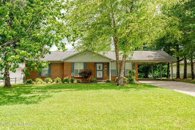 1117 Breezy Way, Bardstown, KY 40004 - ranch-style home featuring concrete driveway, brick siding, an attached carport, and roof with shingles
