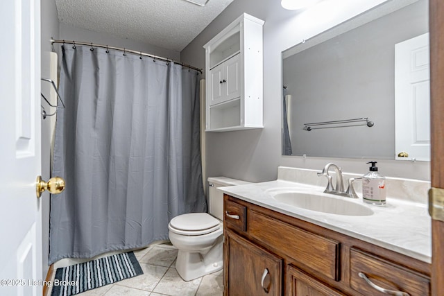 1117 Breezy Way, Bardstown, KY 40004 - full bathroom with vanity, a textured ceiling, tile patterned floors, and a shower with curtain