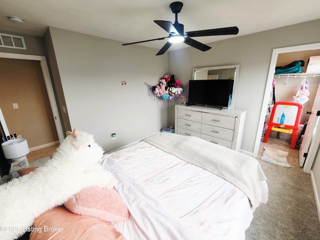 309 Knowledge Point Path, Shelbyville, KY 40065 - bedroom featuring a closet, a spacious closet, carpet floors, and ceiling fan