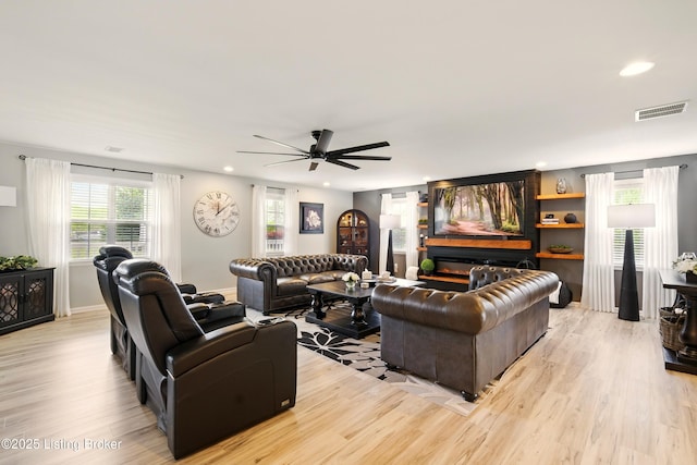 1717 Stricker Rd, Memphis, IN 47143 - living area featuring a ceiling fan, light wood finished floors, recessed lighting, and baseboards