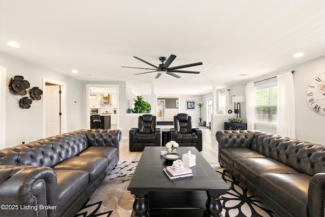 1717 Stricker Rd, Memphis, IN 47143 - living room with a ceiling fan, recessed lighting, and light wood-type flooring
