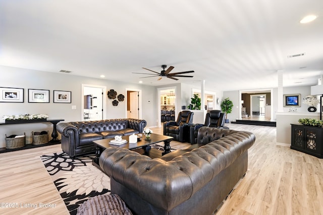 1717 Stricker Rd, Memphis, IN 47143 - living area with light wood-style floors, ceiling fan, recessed lighting, and baseboards