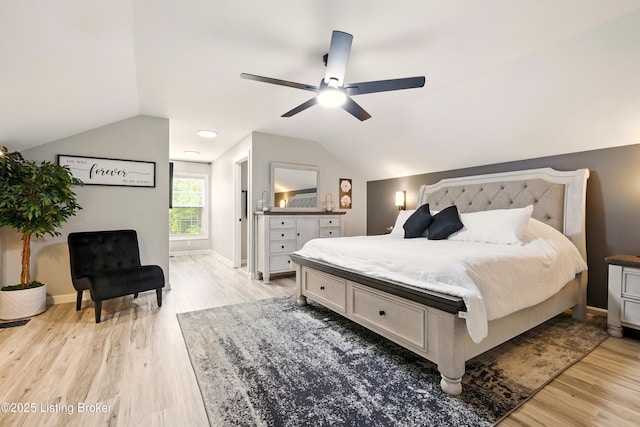 1717 Stricker Rd, Memphis, IN 47143 - bedroom featuring lofted ceiling, light wood-style flooring, a ceiling fan, and baseboards