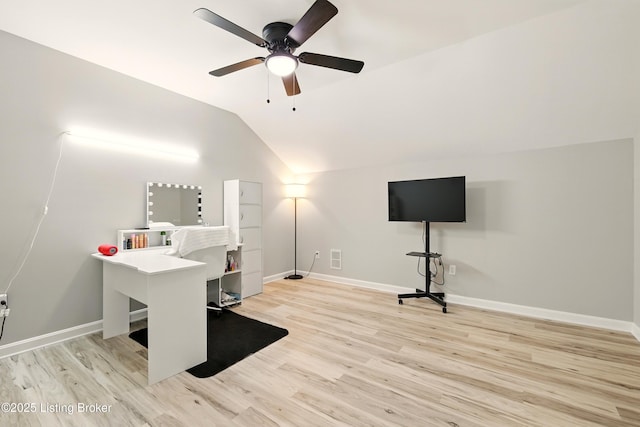 1717 Stricker Rd, Memphis, IN 47143 - office area featuring lofted ceiling, light wood-type flooring, ceiling fan, and baseboards