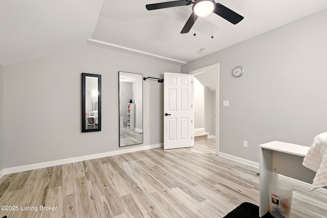 1717 Stricker Rd, Memphis, IN 47143 - bedroom with light wood-type flooring, lofted ceiling, baseboards, and ceiling fan