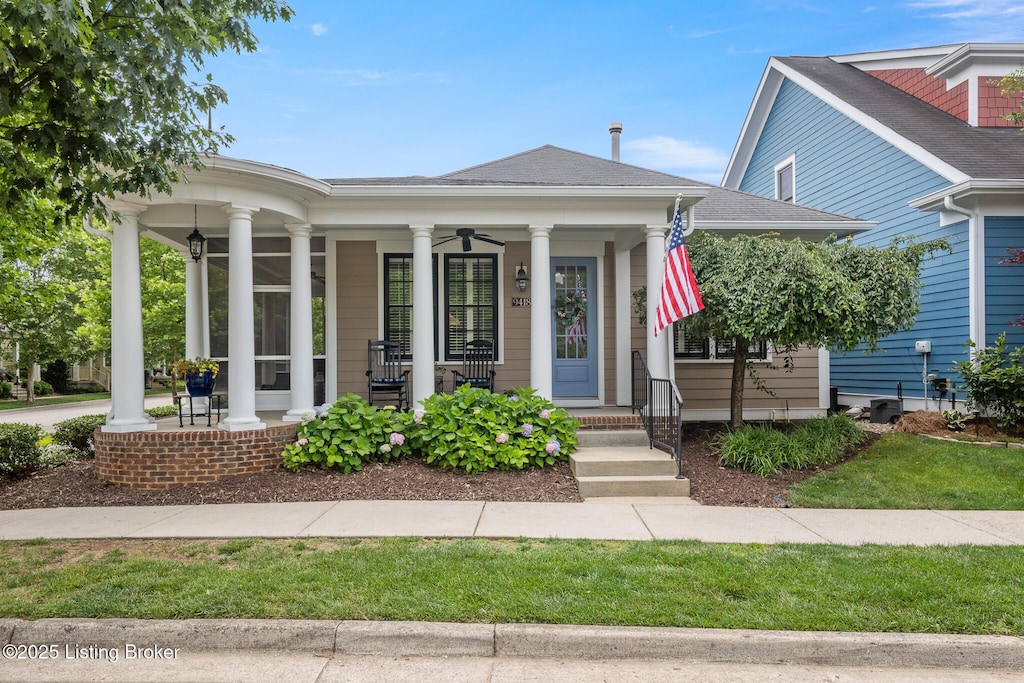 9418 Indian Pipe Ln, Prospect, KY 40059 - greek revival house with a porch and ceiling fan