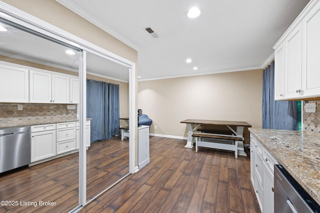 90 Shellys Trce, Brandenburg, KY 40108 - kitchen featuring dishwasher, tasteful backsplash, white cabinets, dark wood-type flooring, and recessed lighting