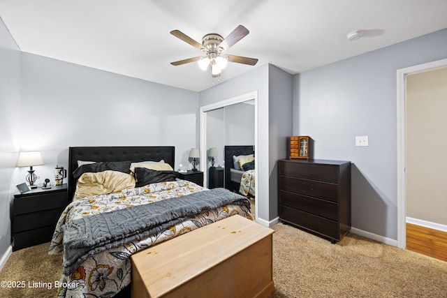90 Shellys Trce, Brandenburg, KY 40108 - carpeted bedroom featuring a closet, baseboards, and a ceiling fan