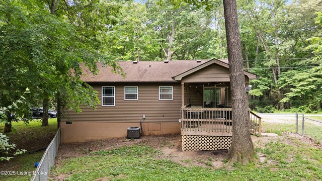90 Shellys Trce, Brandenburg, KY 40108 - back of house with a deck, roof with shingles, and central AC unit