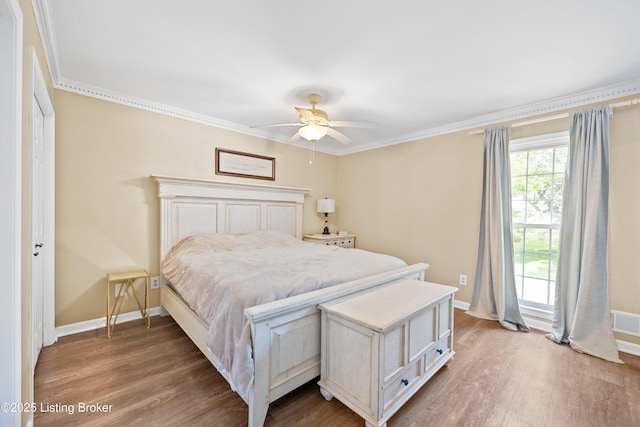14312 Micawber Way, Louisville, KY 40245 - bedroom with baseboards, light wood-style floors, crown molding, and ceiling fan