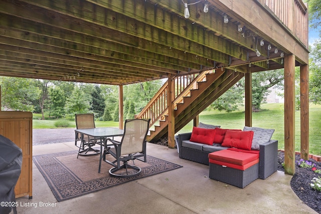 14312 Micawber Way, Louisville, KY 40245 - view of patio / terrace with stairs, outdoor dining space, and an outdoor hangout area