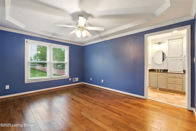 5121 Oaklawn Park Dr, Louisville, KY 40299 - unfurnished room featuring a ceiling fan, light wood-style flooring, ornamental molding, baseboards, and a sink