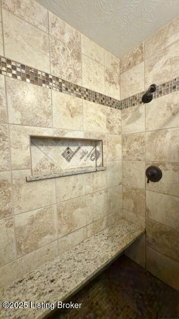 187 Glenn Rd, Leitchfield, KY 42754 - bathroom with a tile shower and a textured ceiling