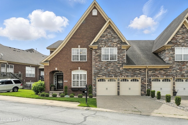 13127 Wilhoyte Ct Unit 13127, Prospect, KY 40059 - view of front facade featuring driveway, stone siding, an attached garage, and a shingled roof