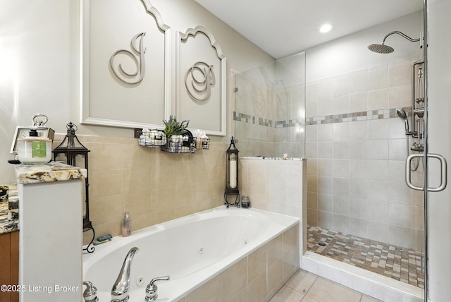13127 Wilhoyte Ct Unit 13127, Prospect, KY 40059 - bathroom featuring a stall shower, a tub with jets, and tile patterned flooring