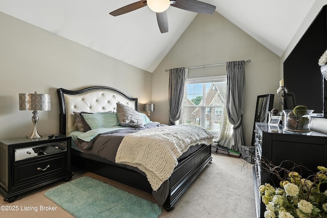 13127 Wilhoyte Ct Unit 13127, Prospect, KY 40059 - bedroom with light colored carpet, high vaulted ceiling, and ceiling fan