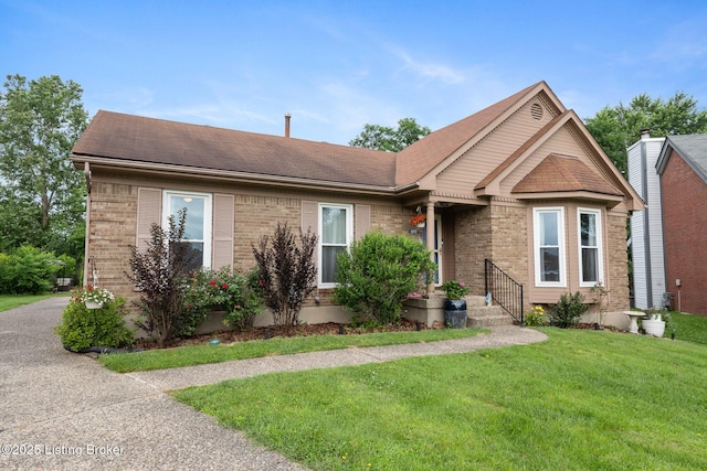 6800 Beard Ct, Louisville, KY 40228 - view of front of home featuring brick siding, a front yard, and roof with shingles