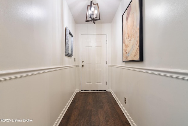 6800 Beard Ct, Louisville, KY 40228 - doorway to outside with dark wood-style flooring and a chandelier