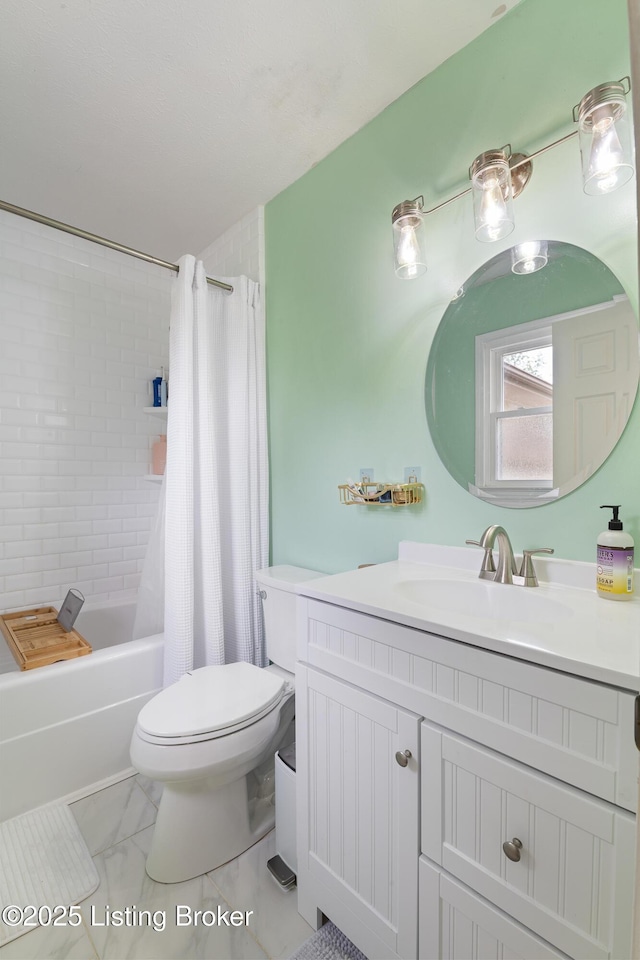 6800 Beard Ct, Louisville, KY 40228 - bathroom with vanity, shower / bath combination with curtain, and marble finish flooring
