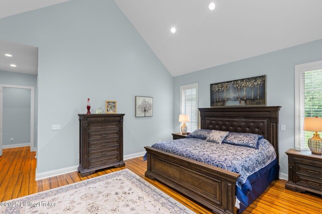 4225 Pleasant Glen Dr, Louisville, KY 40299 - bedroom featuring wood finished floors, baseboards, recessed lighting, and high vaulted ceiling