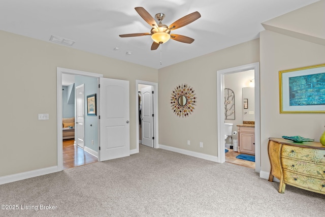 4225 Pleasant Glen Dr, Louisville, KY 40299 - bedroom featuring light carpet, connected bathroom, baseboards, and a ceiling fan