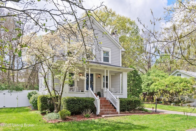 7408 Floydsburg Rd, Crestwood, KY 40014 - view of front of house with a porch, a chimney, and a gate
