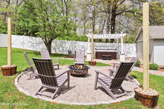 7408 Floydsburg Rd, Crestwood, KY 40014 - view of patio / terrace with an outdoor fire pit and a hot tub