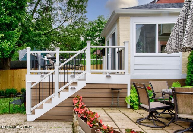 2417 Meadow Rd, Seneca Gardens, KY 40205 - wooden terrace featuring stairway and outdoor dining area