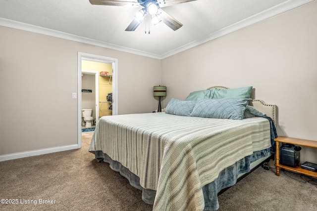 111 Emory Ct, Bardstown, KY 40004 - bedroom with carpet floors, crown molding, baseboards, a spacious closet, and ceiling fan
