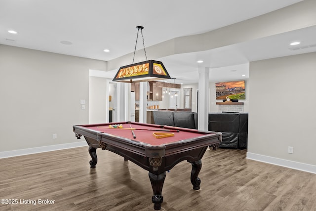 5404 River Creek Ct, Prospect, KY 40059 - rec room with bar with sink, light wood finished floors, billiards table, and recessed lighting