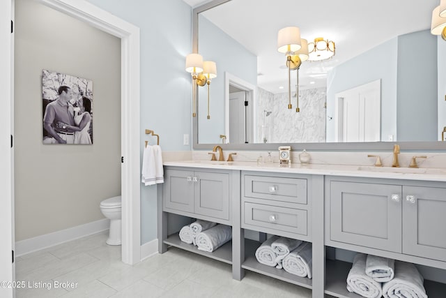 5404 River Creek Ct, Prospect, KY 40059 - bathroom featuring double vanity, a shower, and tile patterned floors