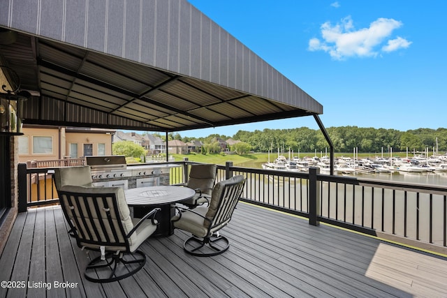 5404 River Creek Ct, Prospect, KY 40059 - wooden deck featuring a water view, area for grilling, and outdoor dining area