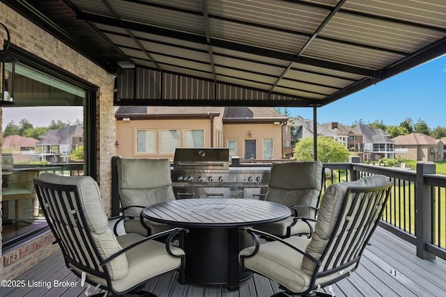5404 River Creek Ct, Prospect, KY 40059 - wooden terrace featuring a residential view, outdoor dining space, and an outdoor kitchen