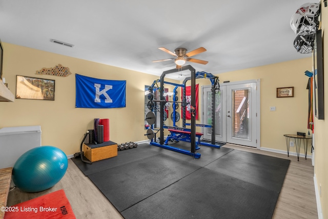 7401 Maria Ave, Louisville, KY 40222 - exercise room featuring ceiling fan and wood finished floors