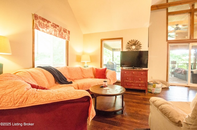 52 Lakeshore Cir, Leitchfield, KY 42754 - living room featuring dark wood-style floors and lofted ceiling