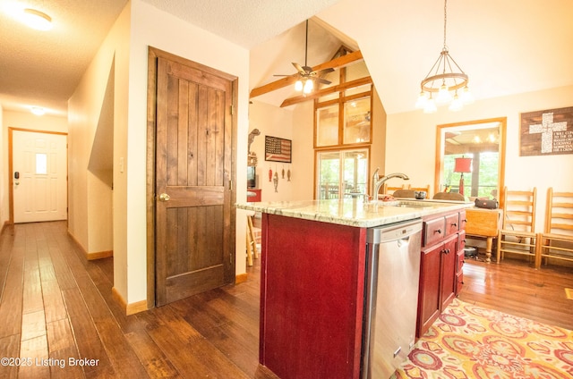 52 Lakeshore Cir, Leitchfield, KY 42754 - kitchen with dishwasher, dark brown cabinets, dark wood-type flooring, and healthy amount of natural light