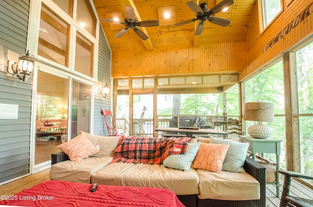 52 Lakeshore Cir, Leitchfield, KY 42754 - sunroom / solarium with a ceiling fan, lofted ceiling, and an outdoor hangout area