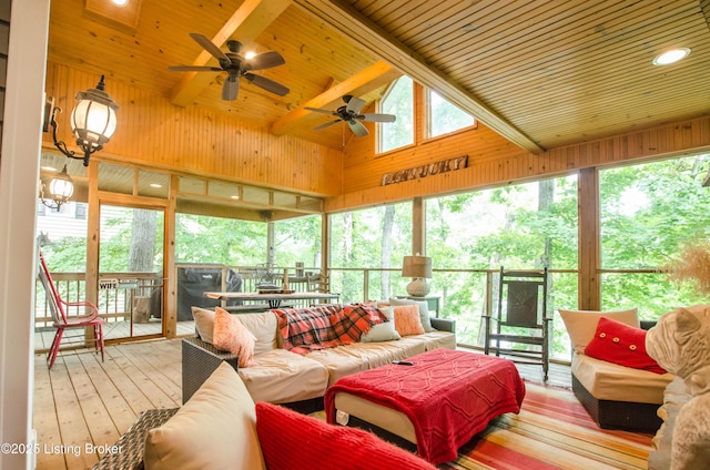 52 Lakeshore Cir, Leitchfield, KY 42754 - sunroom featuring an outdoor hangout area and ceiling fan