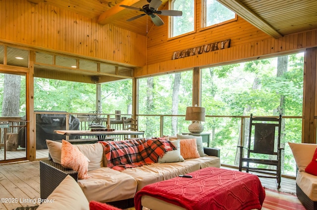 52 Lakeshore Cir, Leitchfield, KY 42754 - sunroom with outdoor lounge area and a ceiling fan